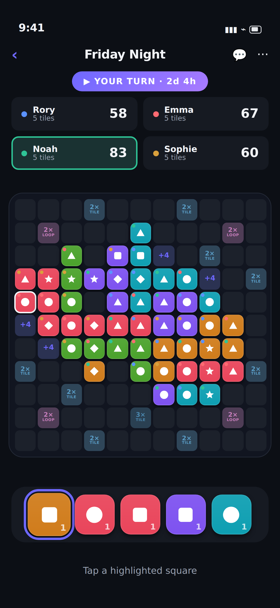 The same board in dark mode.